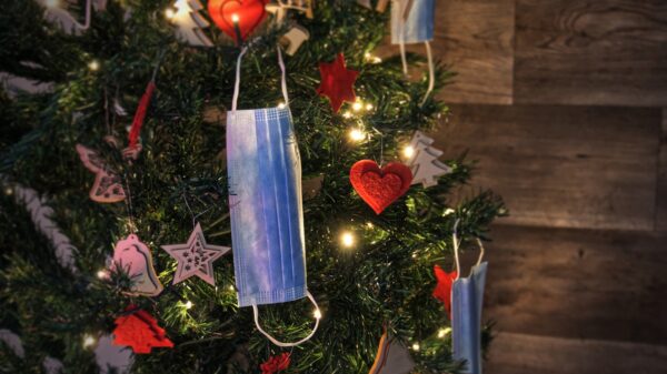 Maske am Tannenbaum