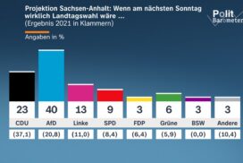 Wahl in Sachsen-Anhalt: Wie wahrscheinlich ist eine absolute Mehrheit für die AfD? 62 Wahl in Sachsen-Anhalt: Wie wahrscheinlich ist eine absolute Mehrheit für die AfD?
